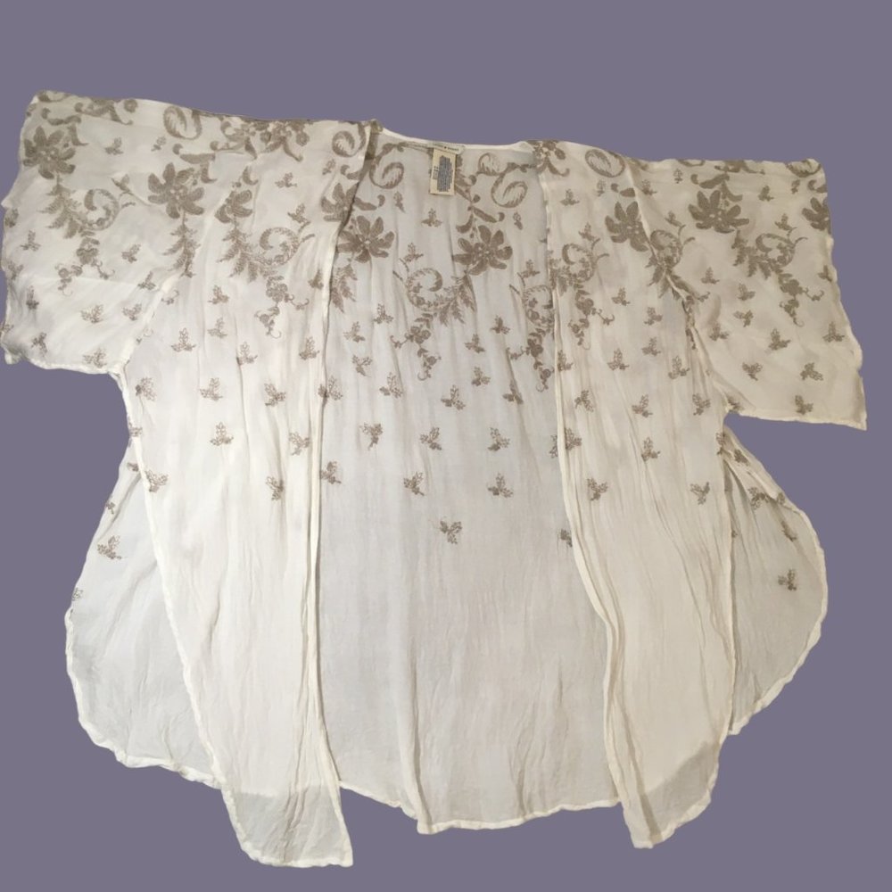Lucky Brand Kimono White Embroidered Gray Lace New